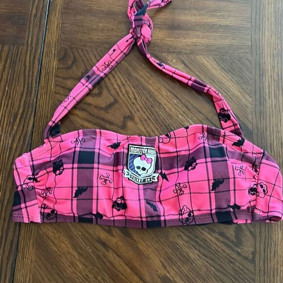 Hot Topic Monster High Pink Plaid Icons Halter Swim Top Nwot Size Medium - Picture 2 of 7